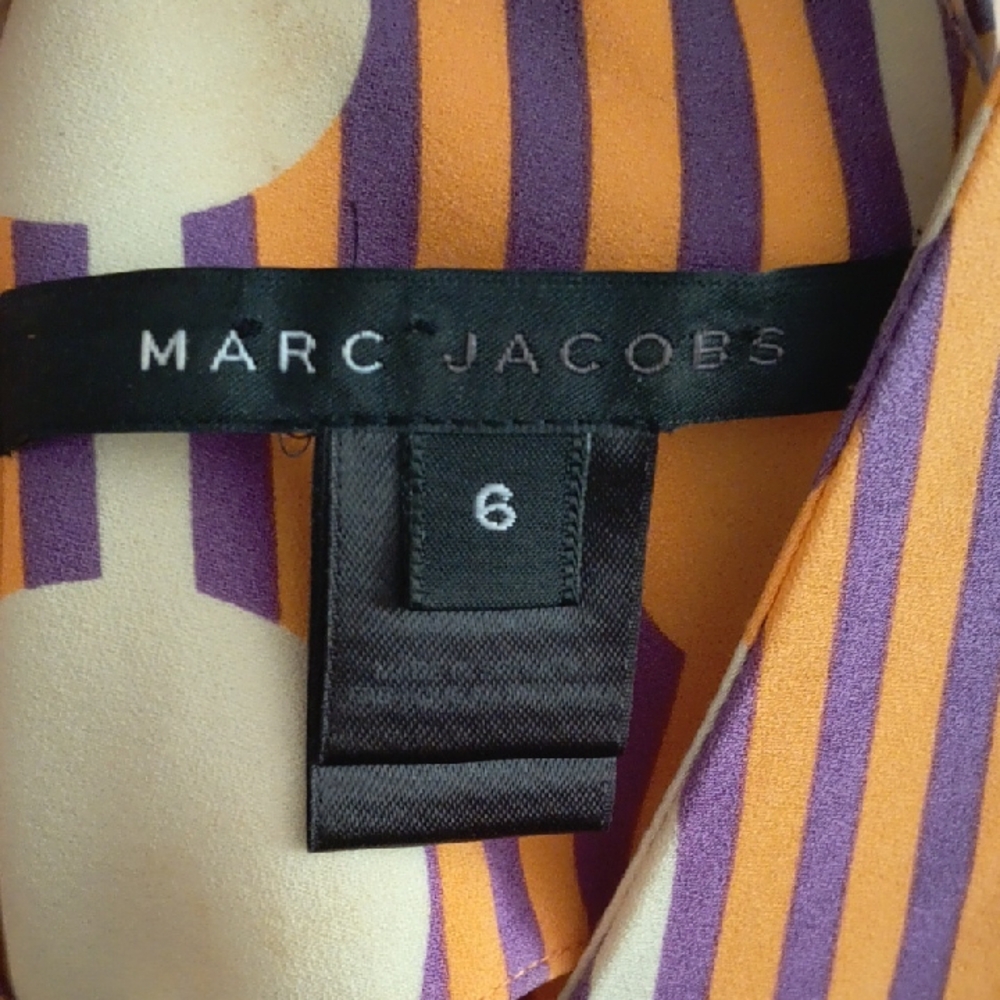 Marc Jacobs VINTAGE Geometric Silk Purple Orange Striped Sleeveless Mini Dress - Picture 2 of 8